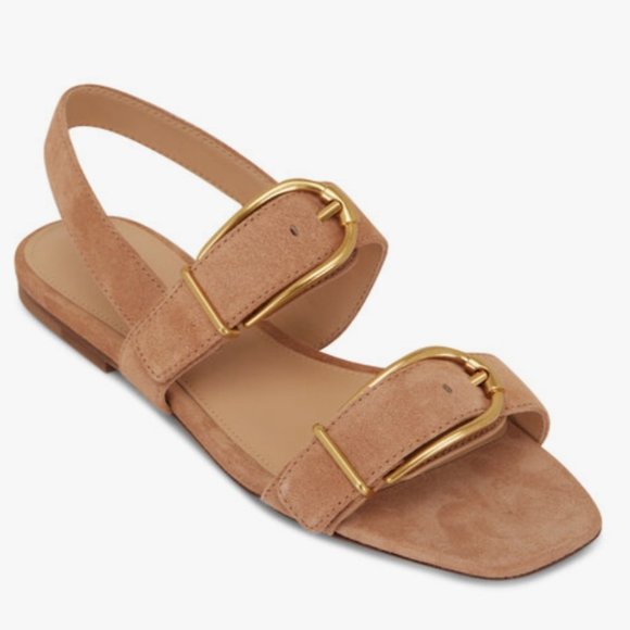Veronica Beard Shoes - Veronica Beard Maglio Tan Buckle Strap Sandals with Gold Hardware